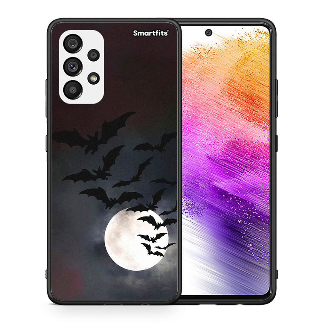 Θήκη Samsung A73 5G Halloween Bat Night από τη Smartfits με σχέδιο στο πίσω μέρος και μαύρο περίβλημα | Samsung A73 5G Halloween Bat Night case with colorful back and black bezels