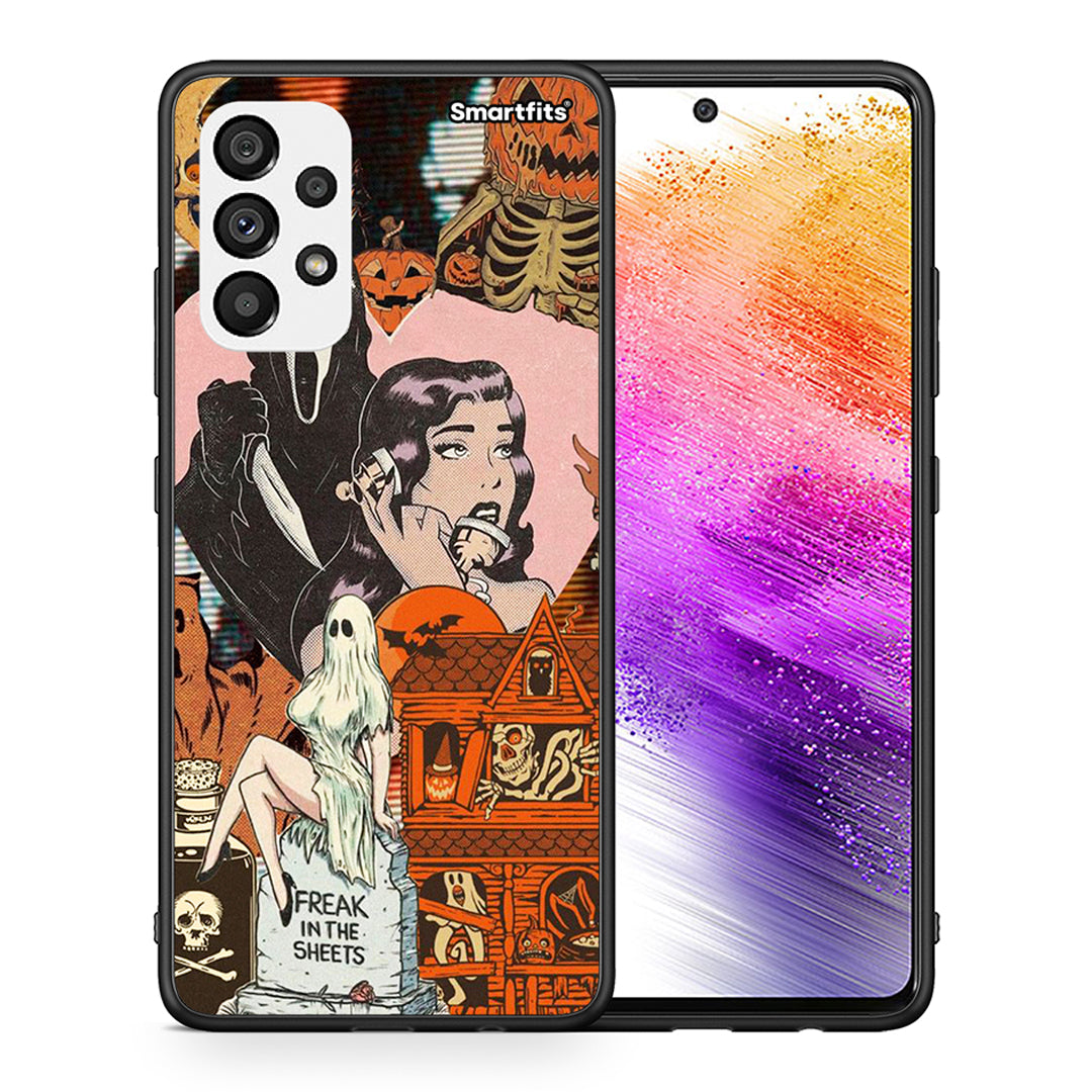 Θήκη Samsung A73 5G Halloween Collage από τη Smartfits με σχέδιο στο πίσω μέρος και μαύρο περίβλημα | Samsung A73 5G Halloween Collage case with colorful back and black bezels