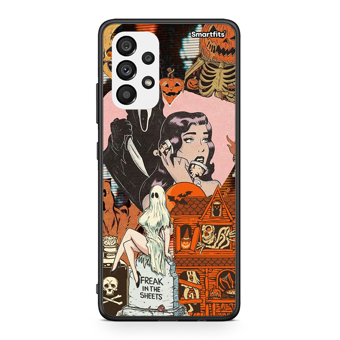 Samsung A73 5G Halloween Collage Θήκη από τη Smartfits με σχέδιο στο πίσω μέρος και μαύρο περίβλημα | Smartphone case with colorful back and black bezels by Smartfits