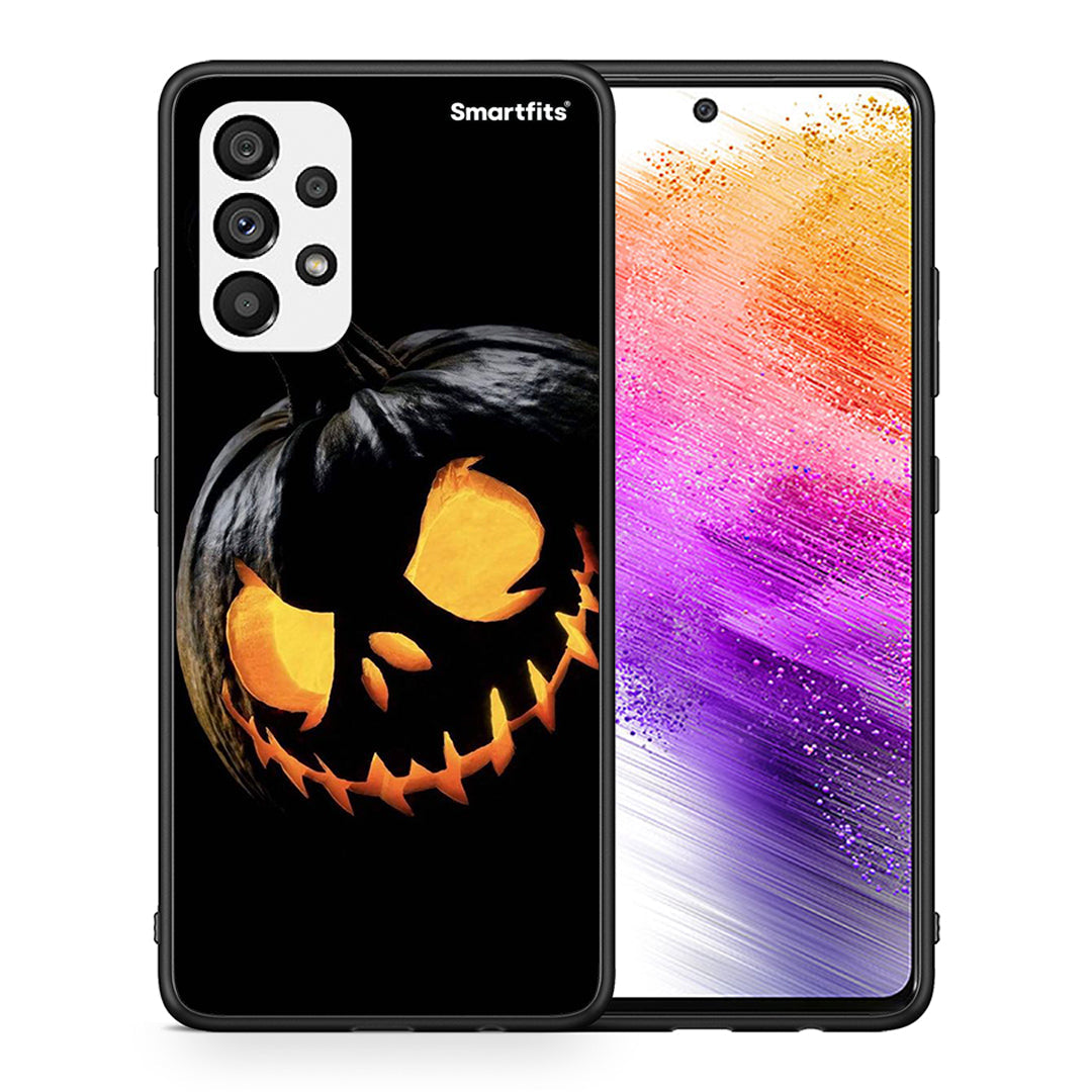 Θήκη Samsung A73 5G Halloween Scary Pumpkin από τη Smartfits με σχέδιο στο πίσω μέρος και μαύρο περίβλημα | Samsung A73 5G Halloween Scary Pumpkin case with colorful back and black bezels