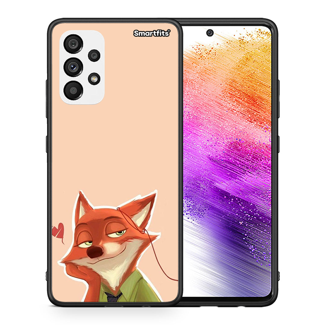 Θήκη Samsung A73 5G Nick Wilde And Judy Hopps Love 1 από τη Smartfits με σχέδιο στο πίσω μέρος και μαύρο περίβλημα | Samsung A73 5G Nick Wilde And Judy Hopps Love 1 case with colorful back and black bezels