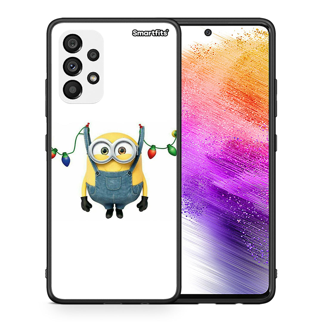 Θήκη Samsung A73 5G Xmas Minion Lights από τη Smartfits με σχέδιο στο πίσω μέρος και μαύρο περίβλημα | Samsung A73 5G Xmas Minion Lights case with colorful back and black bezels