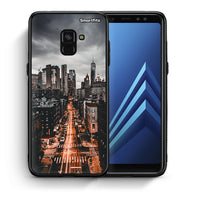 Thumbnail for Θήκη Samsung A8 City Lights από τη Smartfits με σχέδιο στο πίσω μέρος και μαύρο περίβλημα | Samsung A8 City Lights case with colorful back and black bezels