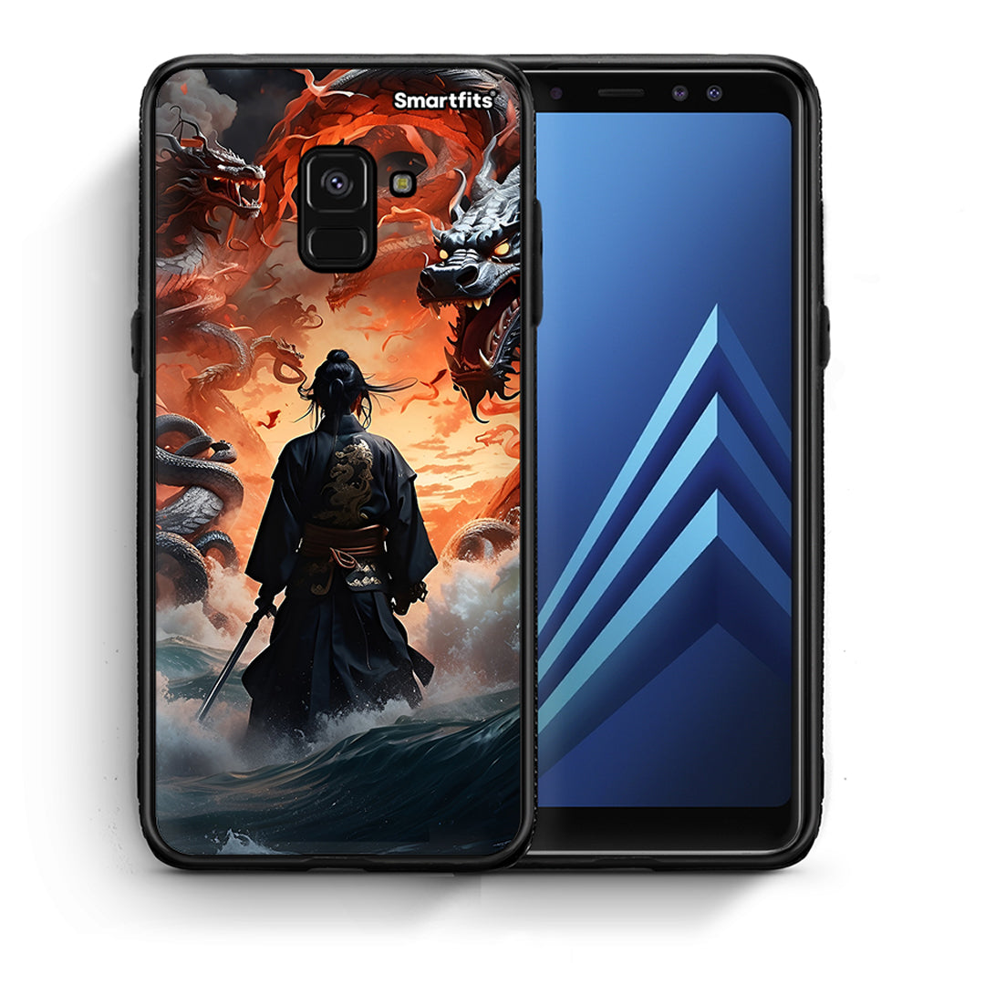 Θήκη Samsung A8 Dragons Fight από τη Smartfits με σχέδιο στο πίσω μέρος και μαύρο περίβλημα | Samsung A8 Dragons Fight case with colorful back and black bezels