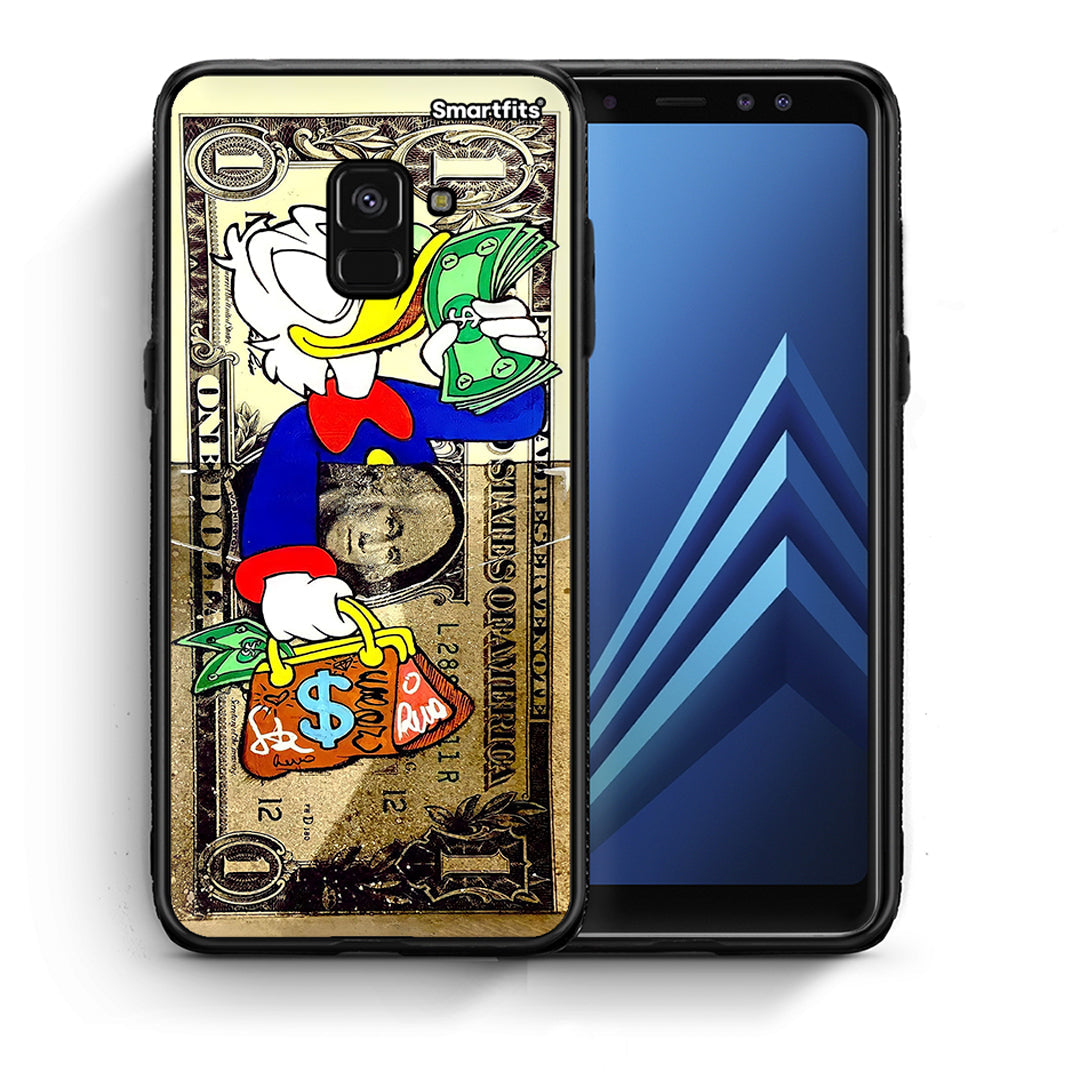 Θήκη Samsung A8 Duck Money από τη Smartfits με σχέδιο στο πίσω μέρος και μαύρο περίβλημα | Samsung A8 Duck Money case with colorful back and black bezels