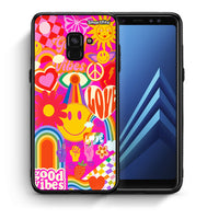Thumbnail for Θήκη Samsung A8 Hippie Love από τη Smartfits με σχέδιο στο πίσω μέρος και μαύρο περίβλημα | Samsung A8 Hippie Love case with colorful back and black bezels