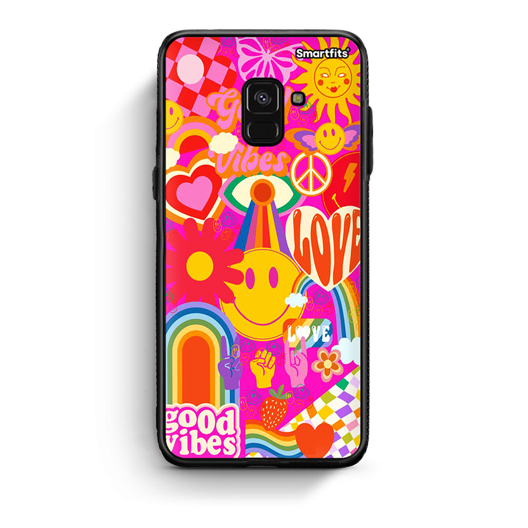 Samsung A8 Hippie Love θήκη από τη Smartfits με σχέδιο στο πίσω μέρος και μαύρο περίβλημα | Smartphone case with colorful back and black bezels by Smartfits