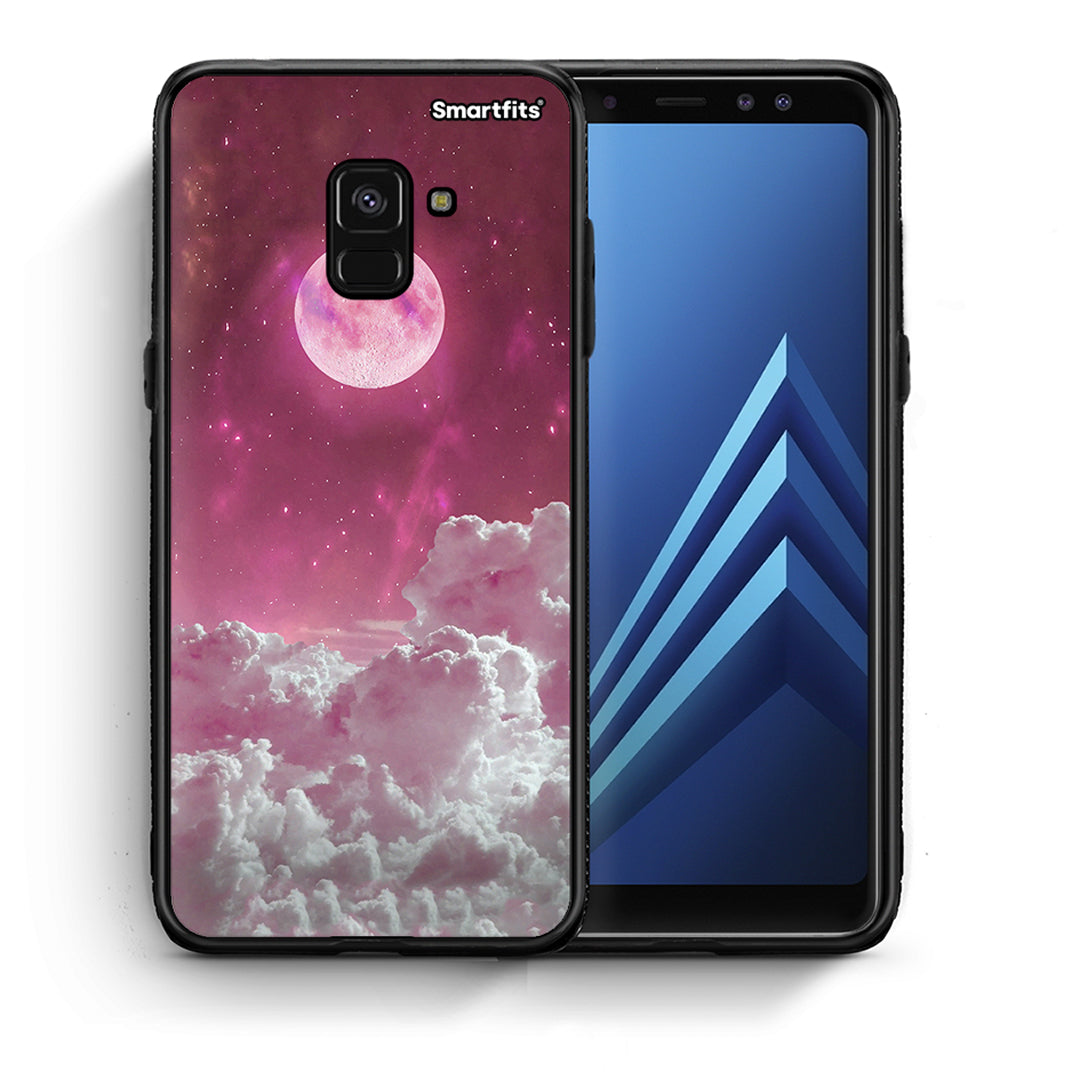 Θήκη Samsung A8 Pink Moon από τη Smartfits με σχέδιο στο πίσω μέρος και μαύρο περίβλημα | Samsung A8 Pink Moon case with colorful back and black bezels