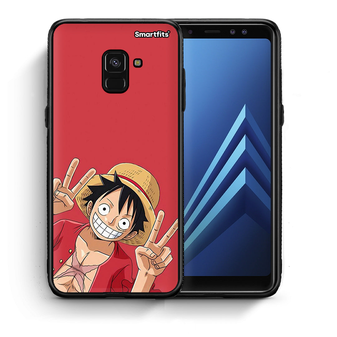 Θήκη Samsung A8 Pirate Luffy από τη Smartfits με σχέδιο στο πίσω μέρος και μαύρο περίβλημα | Samsung A8 Pirate Luffy case with colorful back and black bezels