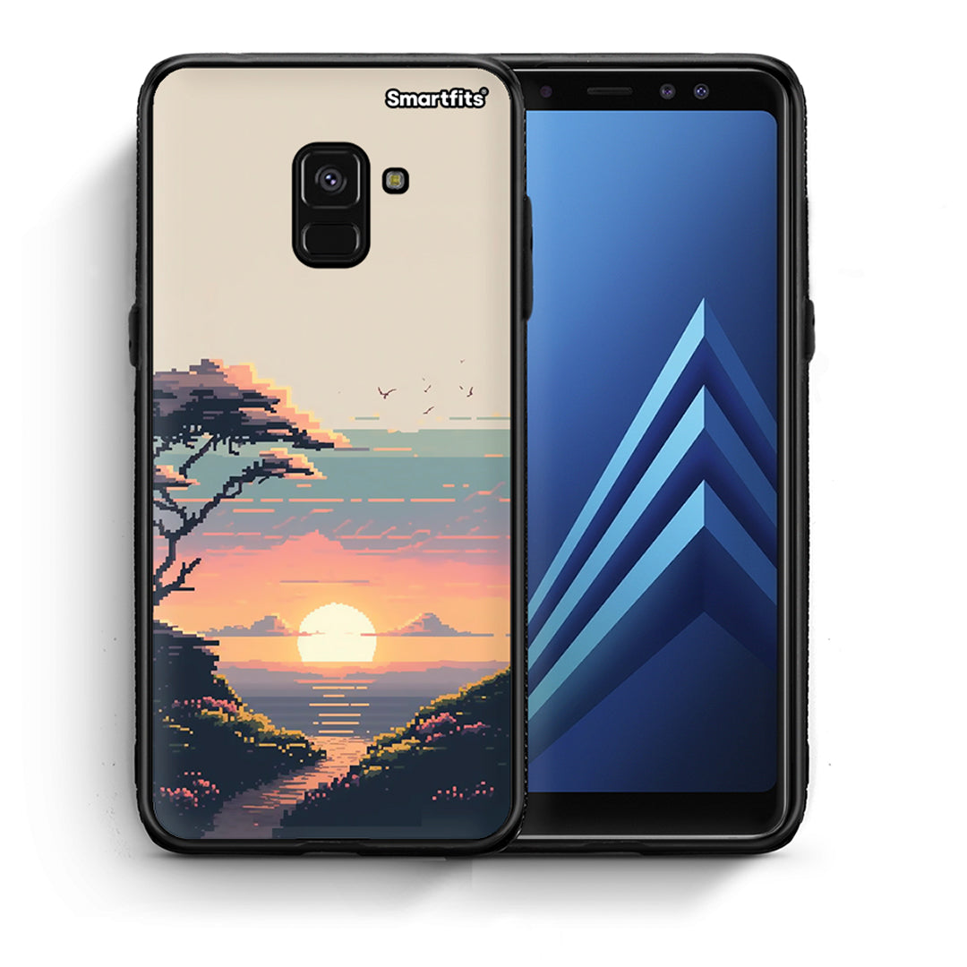 Θήκη Samsung A8 Pixel Sunset από τη Smartfits με σχέδιο στο πίσω μέρος και μαύρο περίβλημα | Samsung A8 Pixel Sunset case with colorful back and black bezels