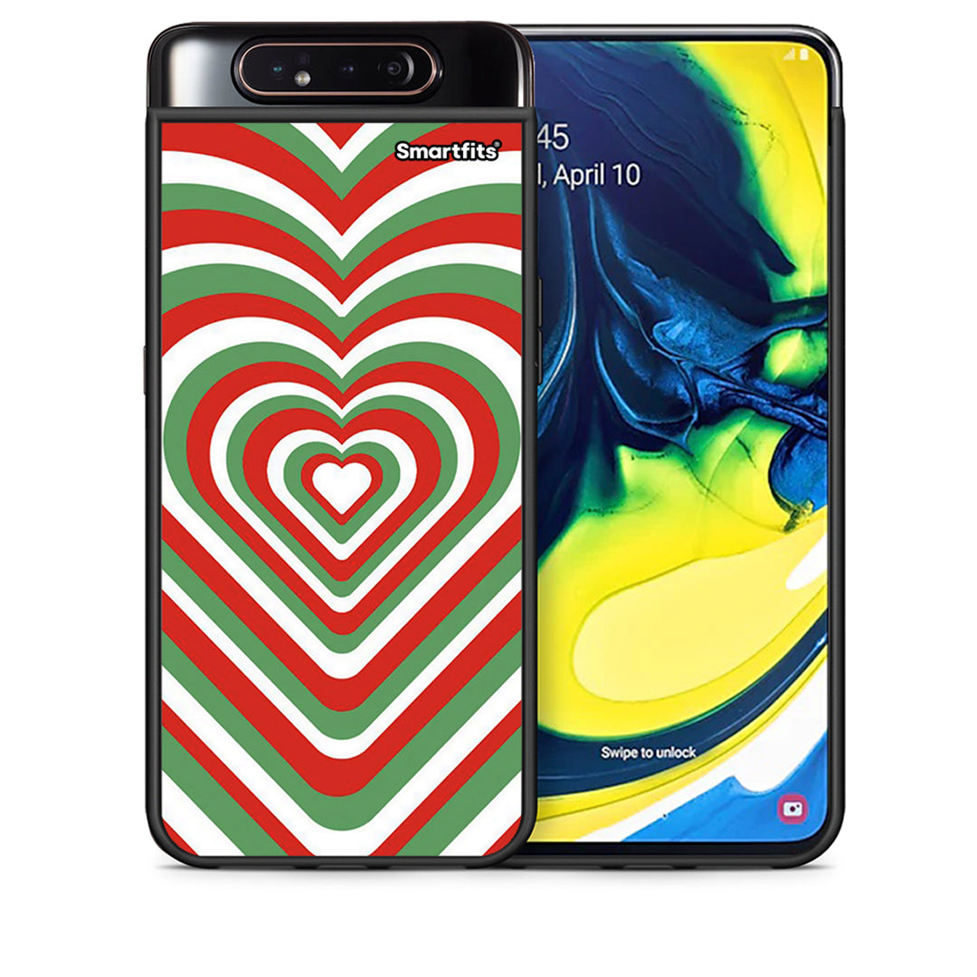 Θήκη Samsung A80 Christmas Hearts από τη Smartfits με σχέδιο στο πίσω μέρος και μαύρο περίβλημα | Samsung A80 Christmas Hearts case with colorful back and black bezels