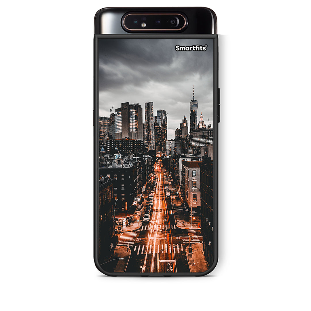 Samsung A80 City Lights θήκη από τη Smartfits με σχέδιο στο πίσω μέρος και μαύρο περίβλημα | Smartphone case with colorful back and black bezels by Smartfits