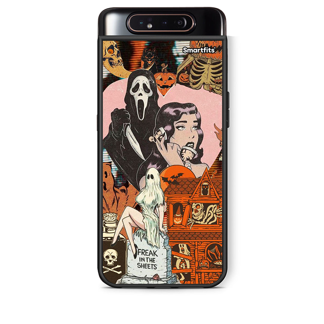 Samsung A80 Halloween Collage Θήκη από τη Smartfits με σχέδιο στο πίσω μέρος και μαύρο περίβλημα | Smartphone case with colorful back and black bezels by Smartfits