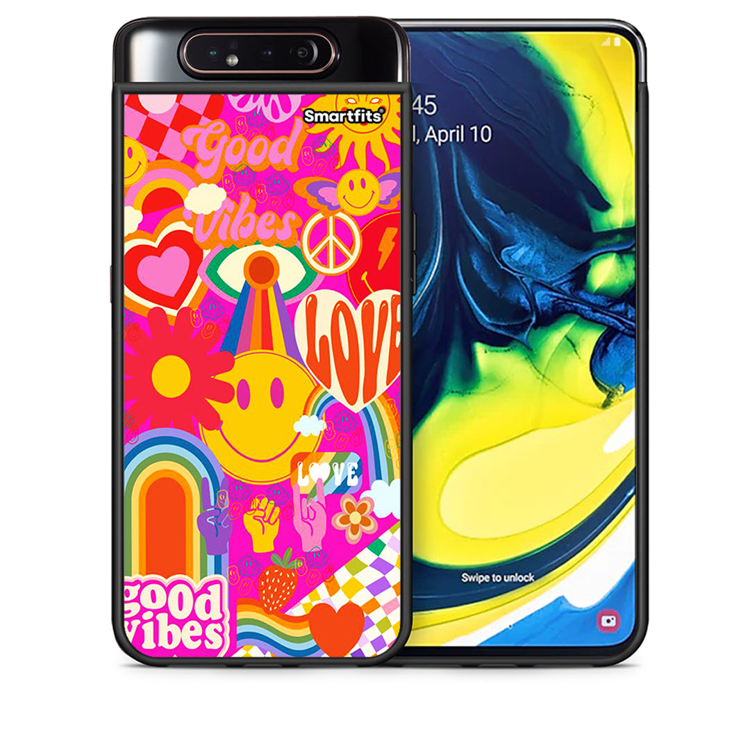Θήκη Samsung A80 Hippie Love από τη Smartfits με σχέδιο στο πίσω μέρος και μαύρο περίβλημα | Samsung A80 Hippie Love case with colorful back and black bezels