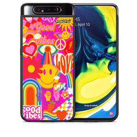 Thumbnail for Θήκη Samsung A80 Hippie Love από τη Smartfits με σχέδιο στο πίσω μέρος και μαύρο περίβλημα | Samsung A80 Hippie Love case with colorful back and black bezels