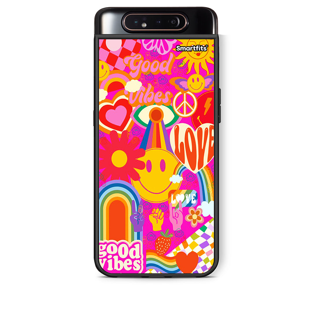 Samsung A80 Hippie Love θήκη από τη Smartfits με σχέδιο στο πίσω μέρος και μαύρο περίβλημα | Smartphone case with colorful back and black bezels by Smartfits