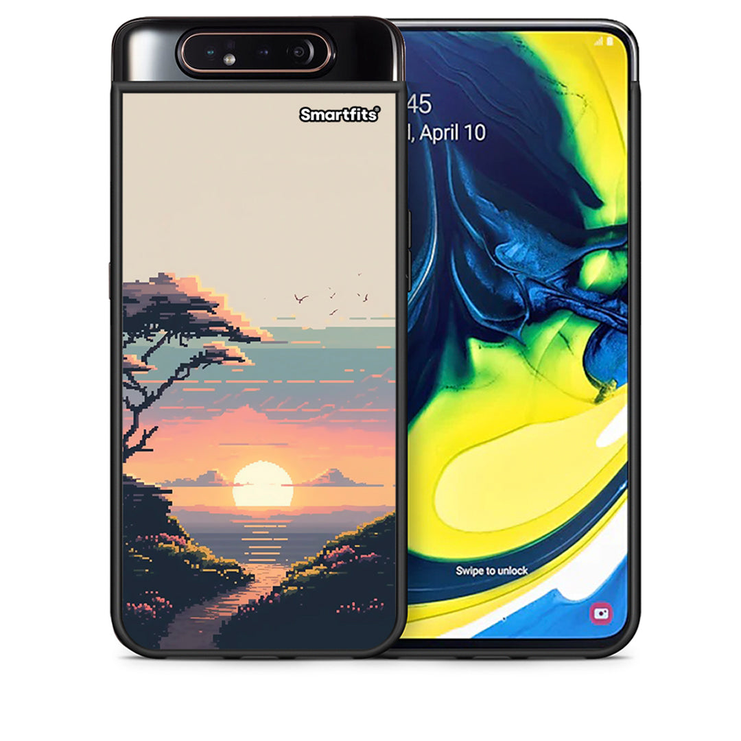 Θήκη Samsung A80 Pixel Sunset από τη Smartfits με σχέδιο στο πίσω μέρος και μαύρο περίβλημα | Samsung A80 Pixel Sunset case with colorful back and black bezels