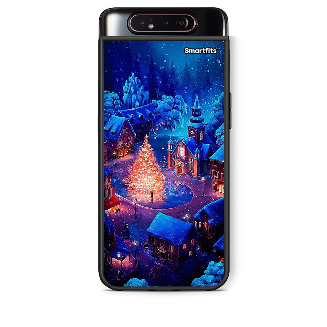 Samsung A80 Xmas Village θήκη από τη Smartfits με σχέδιο στο πίσω μέρος και μαύρο περίβλημα | Smartphone case with colorful back and black bezels by Smartfits