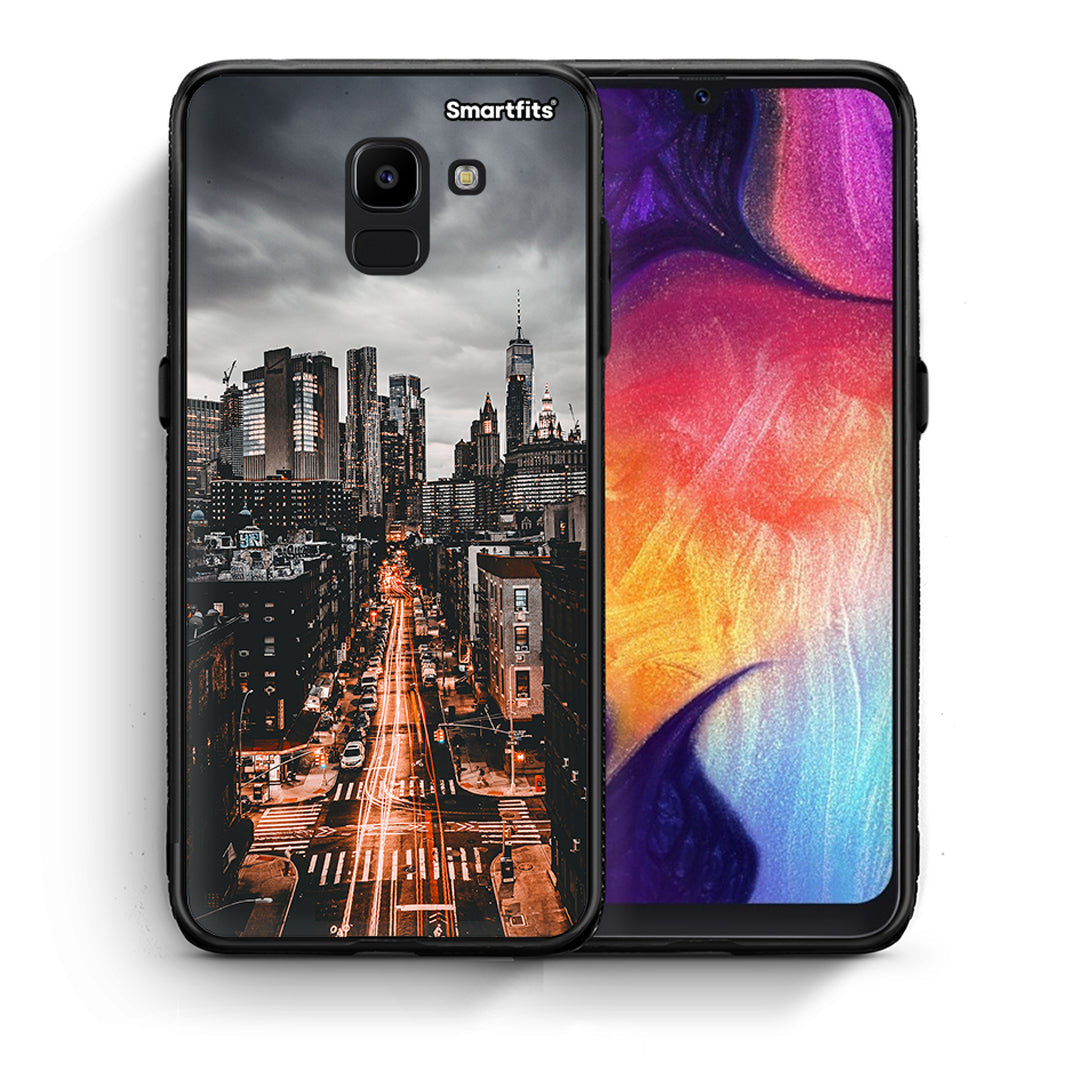 Θήκη Samsung J6 City Lights από τη Smartfits με σχέδιο στο πίσω μέρος και μαύρο περίβλημα | Samsung J6 City Lights case with colorful back and black bezels