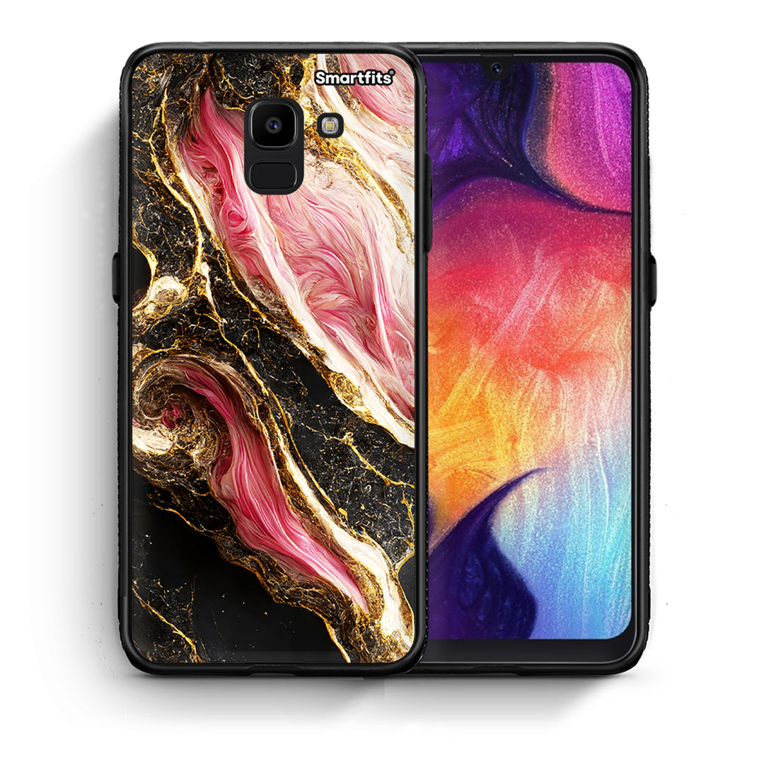 Θήκη Samsung J6 Glamorous Pink Marble από τη Smartfits με σχέδιο στο πίσω μέρος και μαύρο περίβλημα | Samsung J6 Glamorous Pink Marble case with colorful back and black bezels