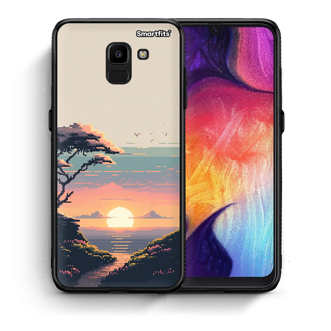 Θήκη Samsung J6 Pixel Sunset από τη Smartfits με σχέδιο στο πίσω μέρος και μαύρο περίβλημα | Samsung J6 Pixel Sunset case with colorful back and black bezels