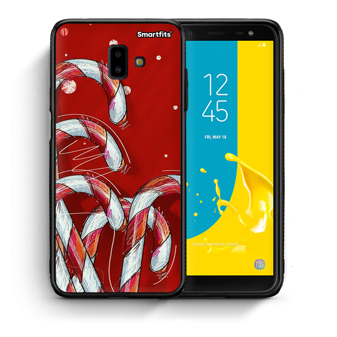 Θήκη Samsung J6+ Candy Cane από τη Smartfits με σχέδιο στο πίσω μέρος και μαύρο περίβλημα | Samsung J6+ Candy Cane case with colorful back and black bezels