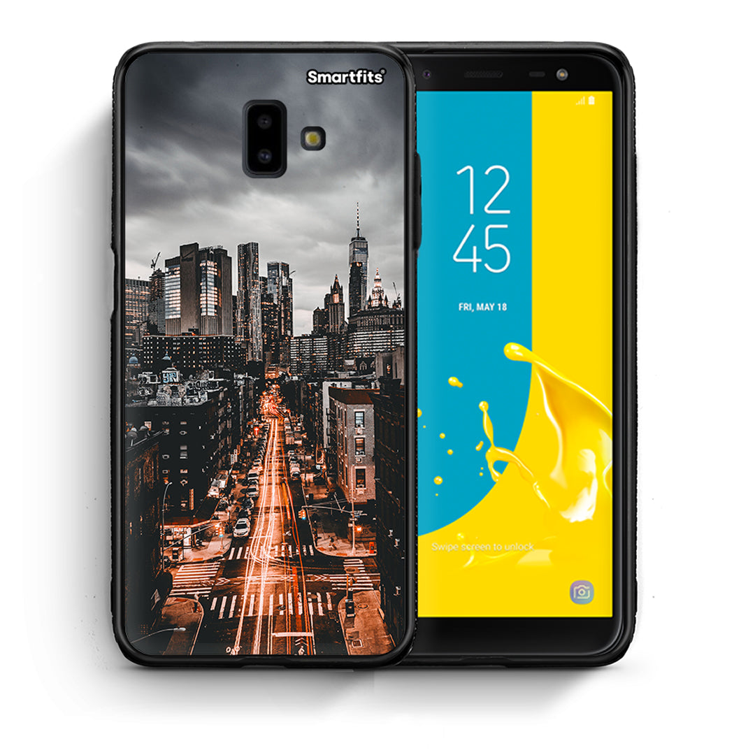Θήκη Samsung J6+ City Lights από τη Smartfits με σχέδιο στο πίσω μέρος και μαύρο περίβλημα | Samsung J6+ City Lights case with colorful back and black bezels