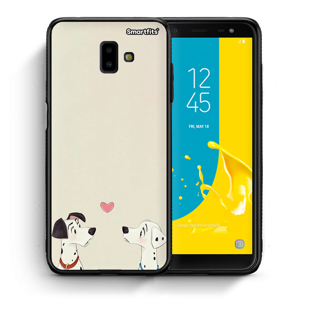 Θήκη Samsung J6+ Dalmatians Love από τη Smartfits με σχέδιο στο πίσω μέρος και μαύρο περίβλημα | Samsung J6+ Dalmatians Love case with colorful back and black bezels