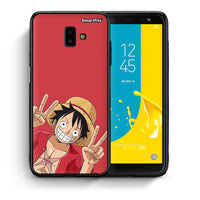 Thumbnail for Θήκη Samsung J6+ Pirate Luffy από τη Smartfits με σχέδιο στο πίσω μέρος και μαύρο περίβλημα | Samsung J6+ Pirate Luffy case with colorful back and black bezels