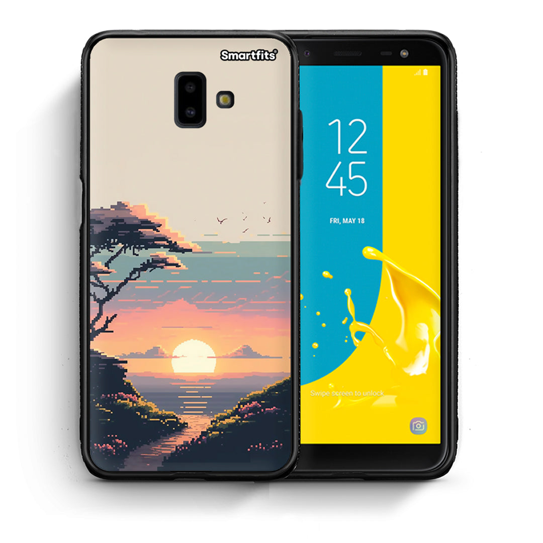 Θήκη Samsung J6+ Pixel Sunset από τη Smartfits με σχέδιο στο πίσω μέρος και μαύρο περίβλημα | Samsung J6+ Pixel Sunset case with colorful back and black bezels