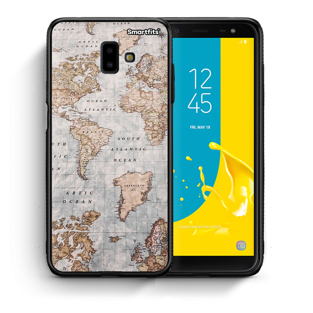 Θήκη Samsung J6+ World Map από τη Smartfits με σχέδιο στο πίσω μέρος και μαύρο περίβλημα | Samsung J6+ World Map case with colorful back and black bezels