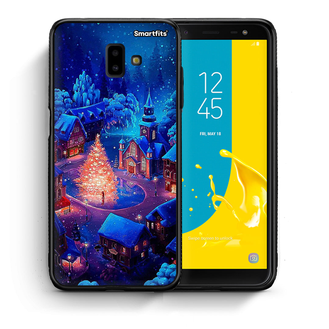 Θήκη Samsung J6+ Xmas Village από τη Smartfits με σχέδιο στο πίσω μέρος και μαύρο περίβλημα | Samsung J6+ Xmas Village case with colorful back and black bezels