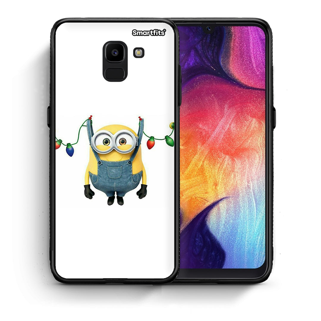 Θήκη Samsung J6 Xmas Minion Lights από τη Smartfits με σχέδιο στο πίσω μέρος και μαύρο περίβλημα | Samsung J6 Xmas Minion Lights case with colorful back and black bezels