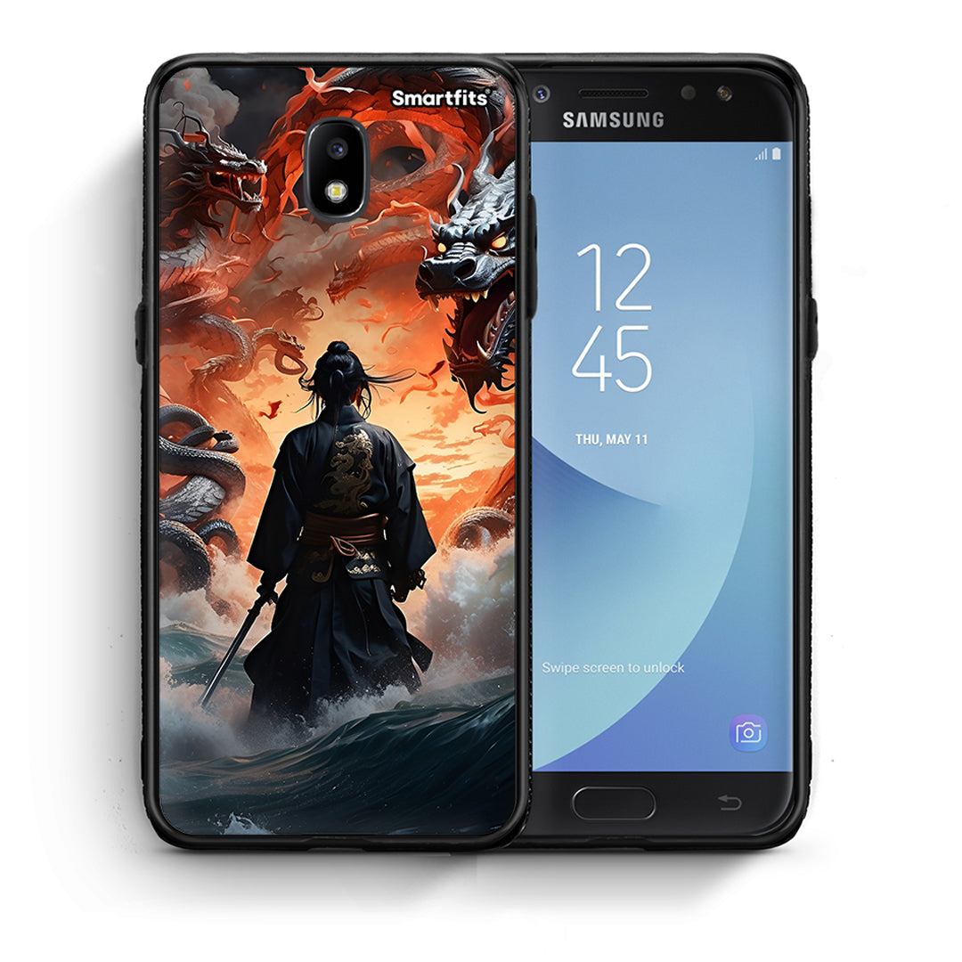 Θήκη Samsung J7 2017 Dragons Fight από τη Smartfits με σχέδιο στο πίσω μέρος και μαύρο περίβλημα | Samsung J7 2017 Dragons Fight case with colorful back and black bezels
