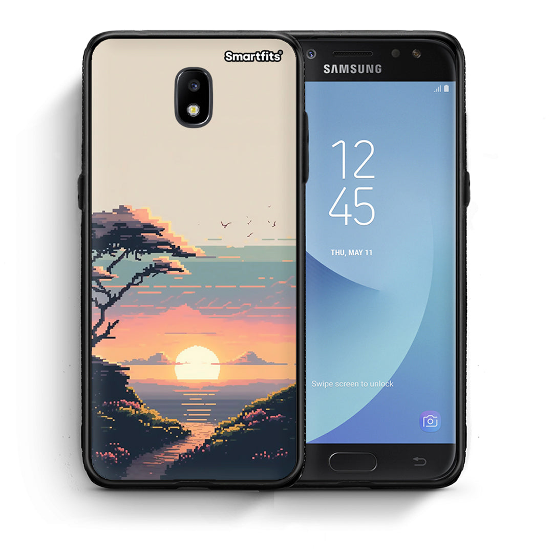 Θήκη Samsung J7 2017 Pixel Sunset από τη Smartfits με σχέδιο στο πίσω μέρος και μαύρο περίβλημα | Samsung J7 2017 Pixel Sunset case with colorful back and black bezels