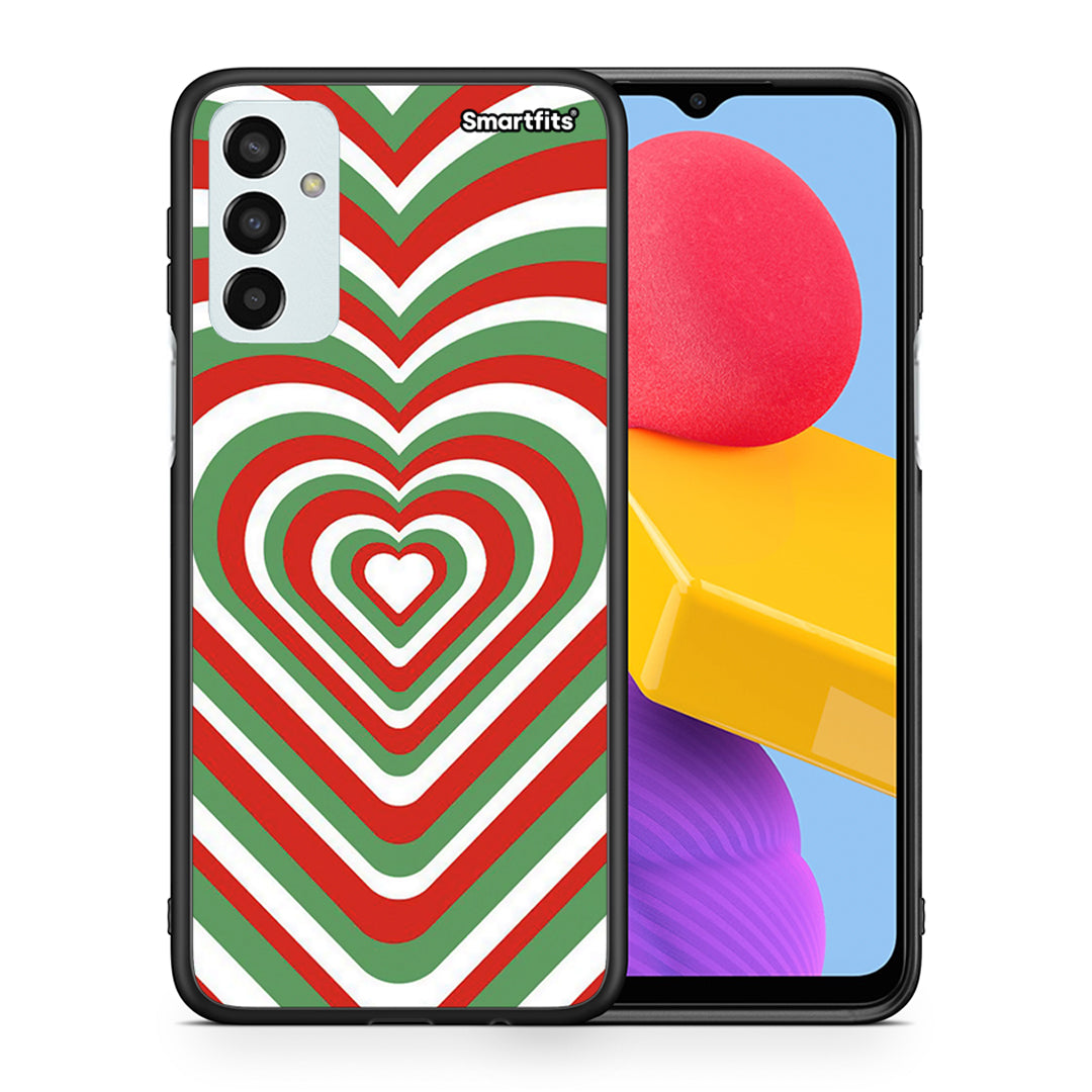 Θήκη Samsung M13 Christmas Hearts από τη Smartfits με σχέδιο στο πίσω μέρος και μαύρο περίβλημα | Samsung M13 Christmas Hearts case with colorful back and black bezels