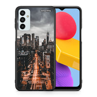 Thumbnail for Θήκη Samsung M13 City Lights από τη Smartfits με σχέδιο στο πίσω μέρος και μαύρο περίβλημα | Samsung M13 City Lights case with colorful back and black bezels