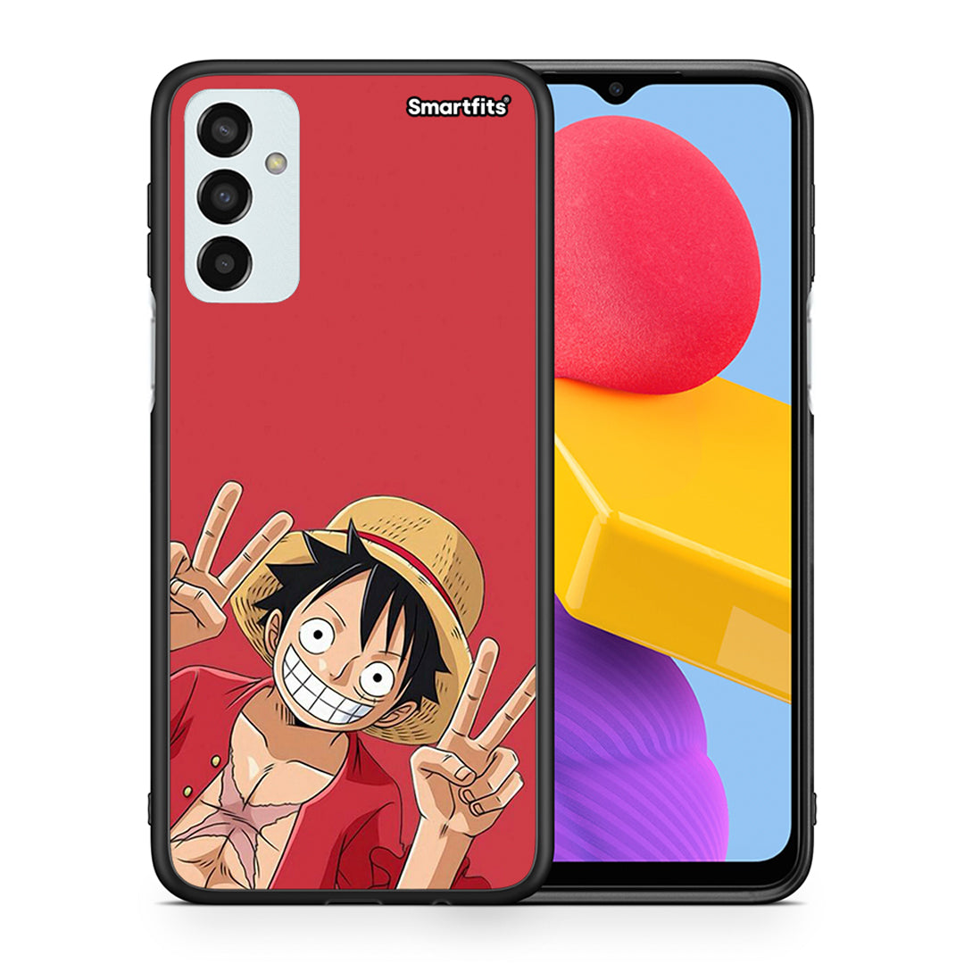 Θήκη Samsung M13 Pirate Luffy από τη Smartfits με σχέδιο στο πίσω μέρος και μαύρο περίβλημα | Samsung M13 Pirate Luffy case with colorful back and black bezels