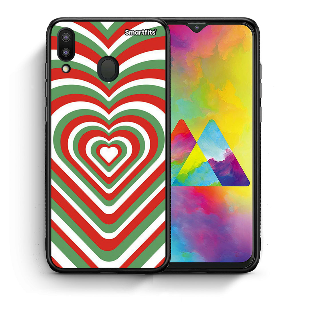 Θήκη Samsung M20 Christmas Hearts από τη Smartfits με σχέδιο στο πίσω μέρος και μαύρο περίβλημα | Samsung M20 Christmas Hearts case with colorful back and black bezels