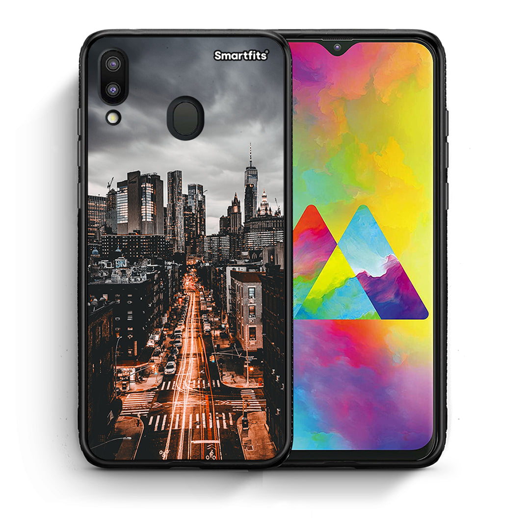 Θήκη Samsung M20 City Lights από τη Smartfits με σχέδιο στο πίσω μέρος και μαύρο περίβλημα | Samsung M20 City Lights case with colorful back and black bezels