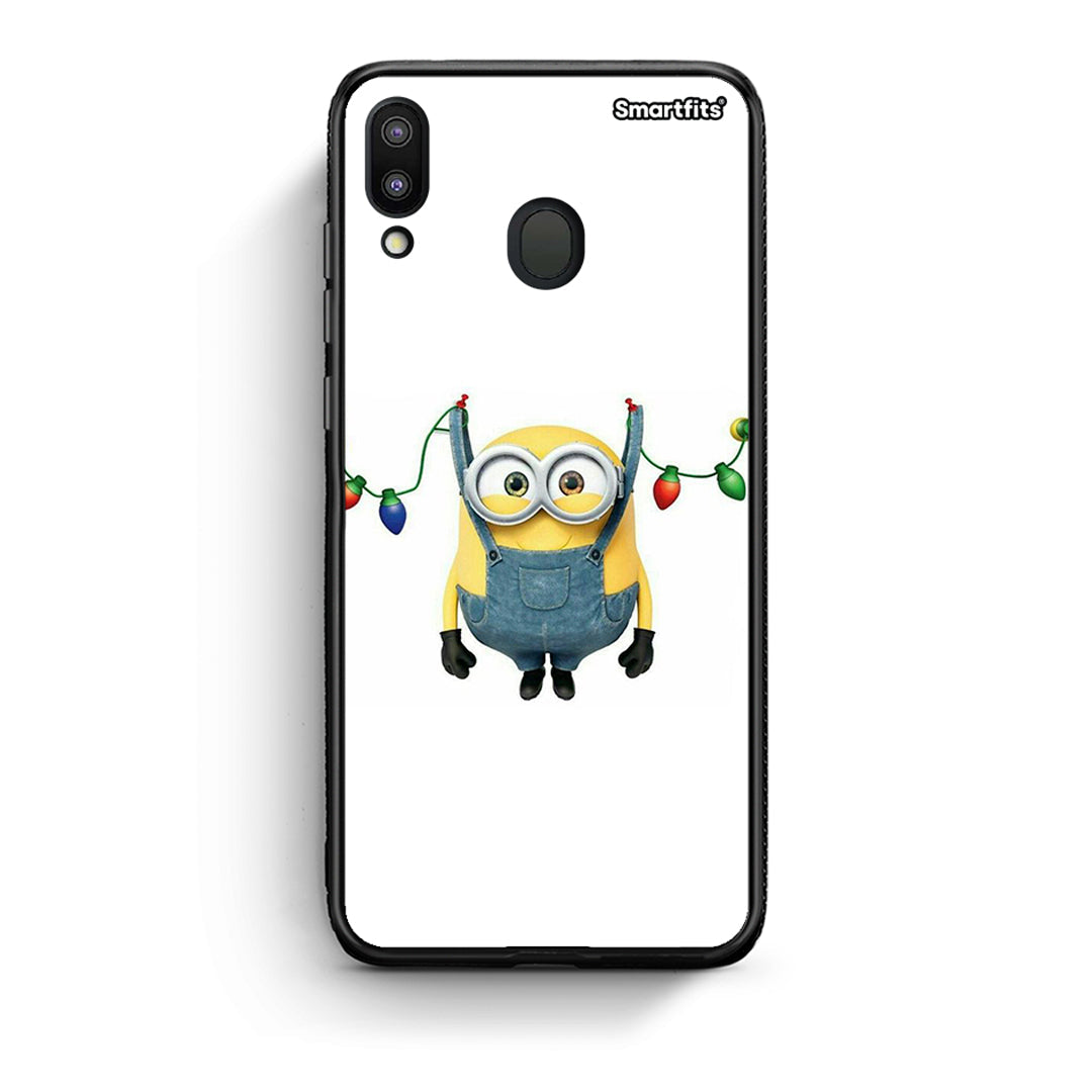 Samsung M20 Xmas Minion Lights θήκη από τη Smartfits με σχέδιο στο πίσω μέρος και μαύρο περίβλημα | Smartphone case with colorful back and black bezels by Smartfits