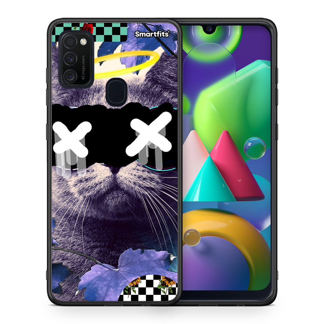 Θήκη Samsung M21/M31 Cat Collage από τη Smartfits με σχέδιο στο πίσω μέρος και μαύρο περίβλημα | Samsung M21/M31 Cat Collage case with colorful back and black bezels