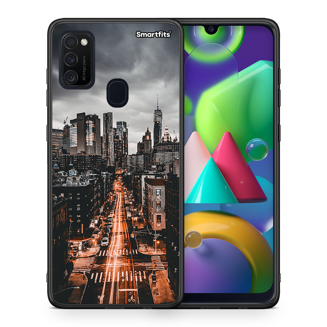 Θήκη Samsung M21/M31 City Lights από τη Smartfits με σχέδιο στο πίσω μέρος και μαύρο περίβλημα | Samsung M21/M31 City Lights case with colorful back and black bezels