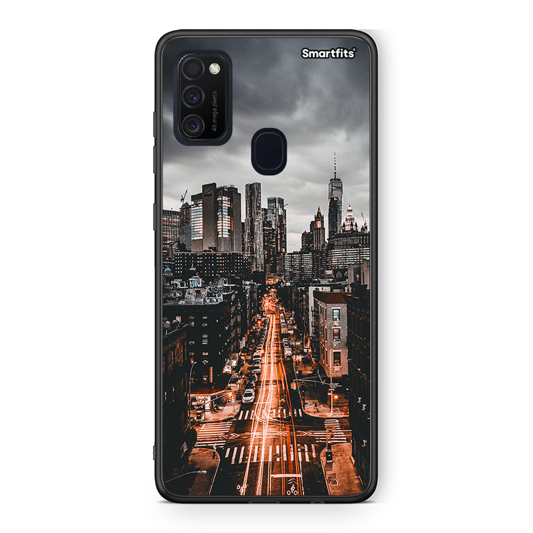 Samsung M21/M31 City Lights θήκη από τη Smartfits με σχέδιο στο πίσω μέρος και μαύρο περίβλημα | Smartphone case with colorful back and black bezels by Smartfits