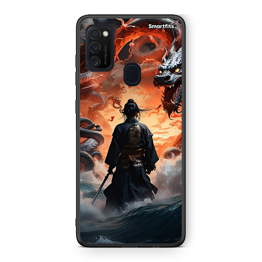 Samsung M21/M31 Dragons Fight θήκη από τη Smartfits με σχέδιο στο πίσω μέρος και μαύρο περίβλημα | Smartphone case with colorful back and black bezels by Smartfits