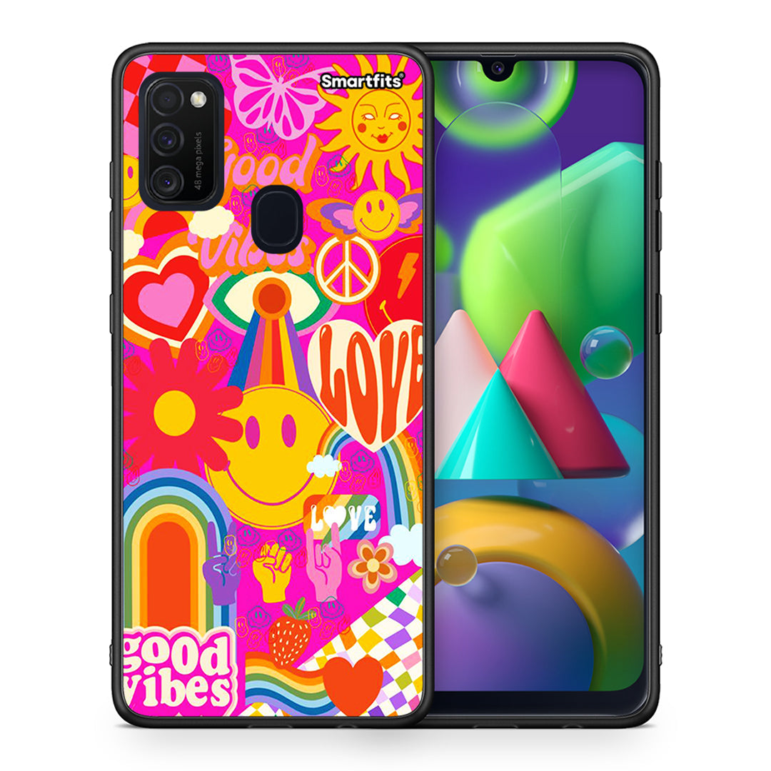 Θήκη Samsung M21/M31 Hippie Love από τη Smartfits με σχέδιο στο πίσω μέρος και μαύρο περίβλημα | Samsung M21/M31 Hippie Love case with colorful back and black bezels
