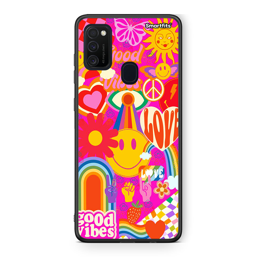 Samsung M21/M31 Hippie Love θήκη από τη Smartfits με σχέδιο στο πίσω μέρος και μαύρο περίβλημα | Smartphone case with colorful back and black bezels by Smartfits