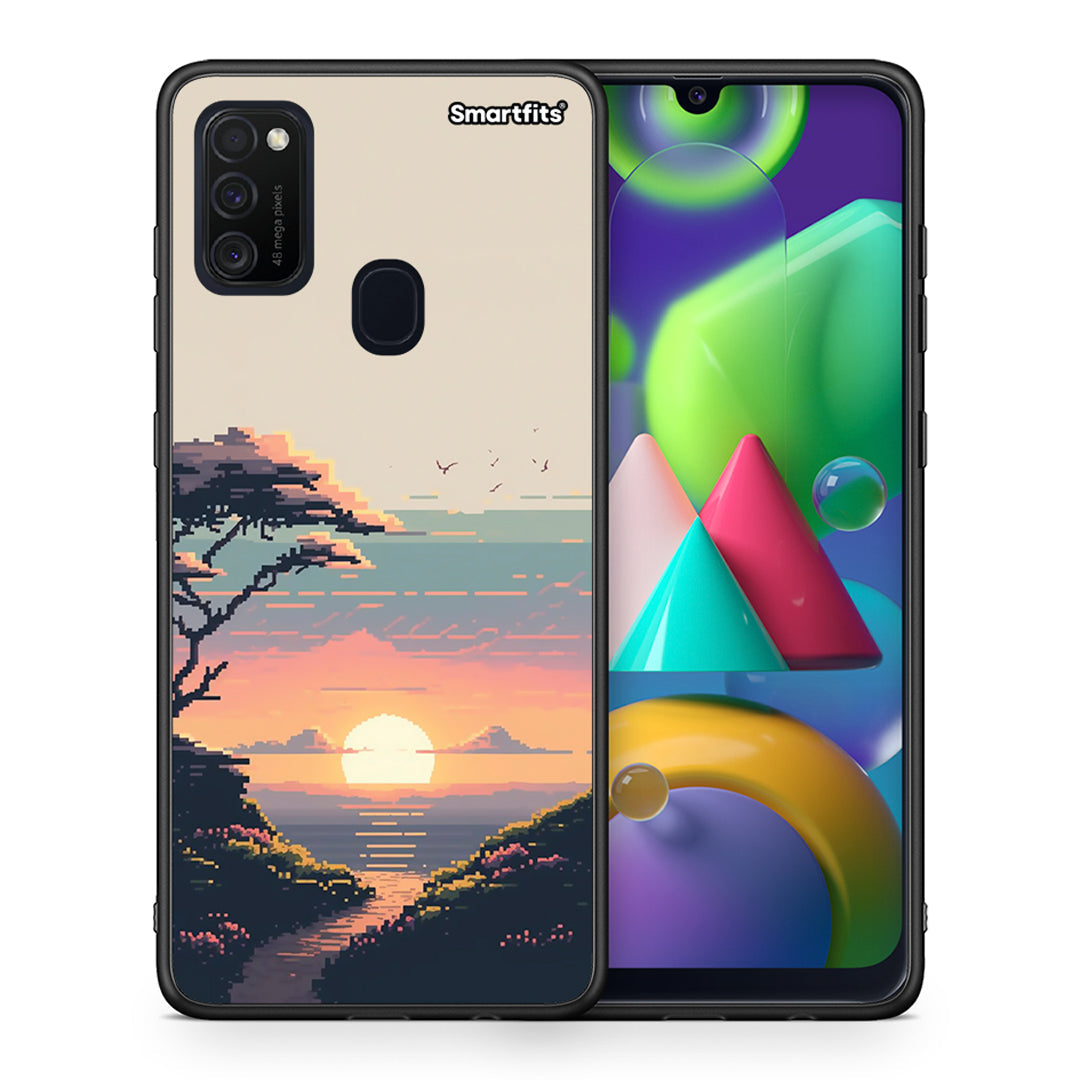 Θήκη Samsung M21 / M31 Pixel Sunset από τη Smartfits με σχέδιο στο πίσω μέρος και μαύρο περίβλημα | Samsung M21 / M31 Pixel Sunset case with colorful back and black bezels