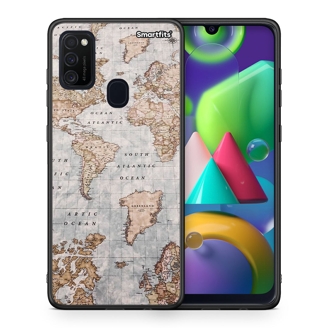 Θήκη Samsung M21 / M31 World Map από τη Smartfits με σχέδιο στο πίσω μέρος και μαύρο περίβλημα | Samsung M21 / M31 World Map case with colorful back and black bezels