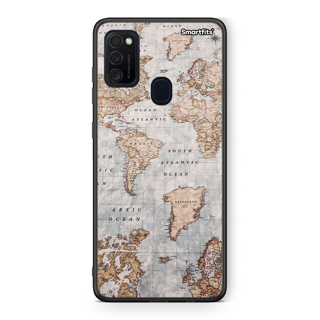 Samsung M21 / M31 World Map Θήκη από τη Smartfits με σχέδιο στο πίσω μέρος και μαύρο περίβλημα | Smartphone case with colorful back and black bezels by Smartfits